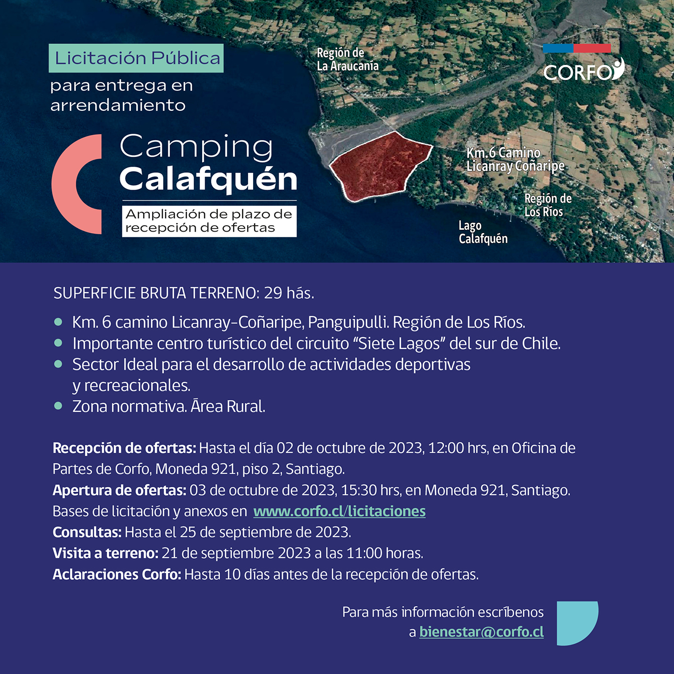 Licitación pública para entregar en arrendamiento el Camping Calafquén